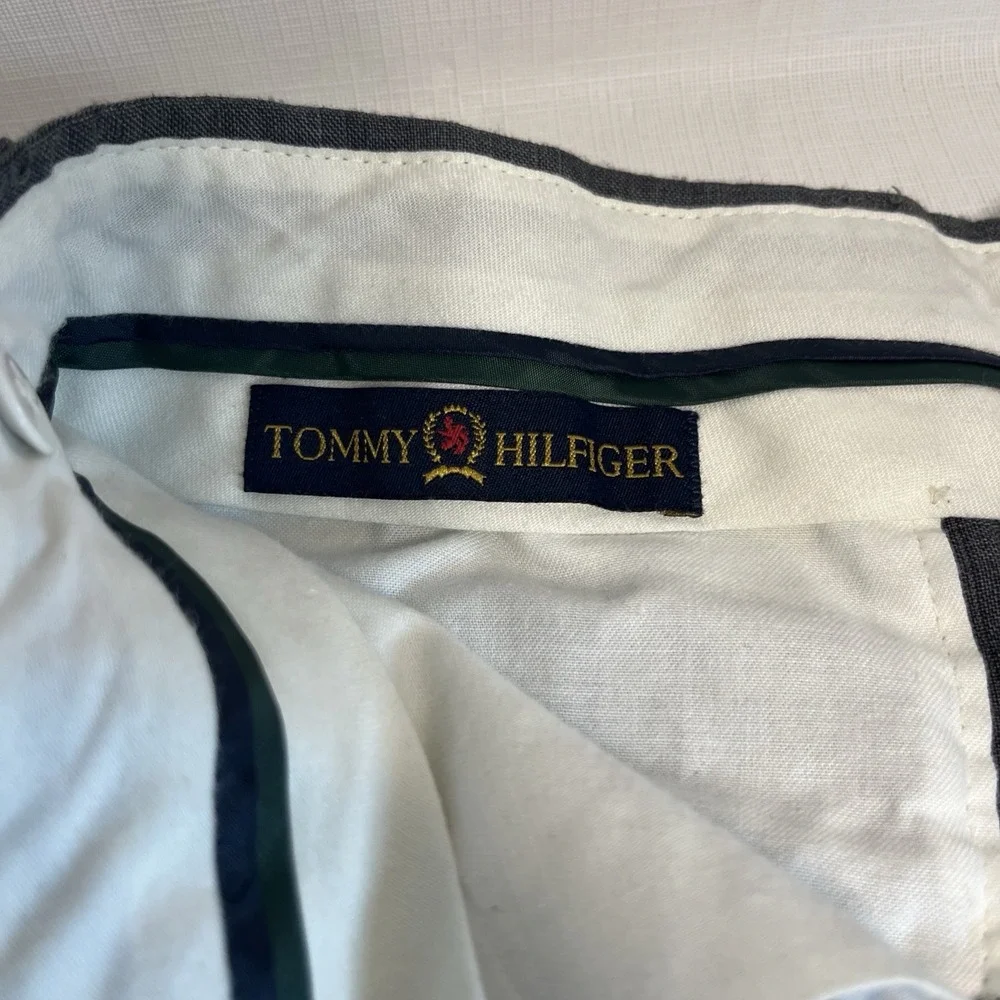 Vintage Tommy Hilfiger Gray Crosshatch Dress Pants Mens 36X29 Pleated Suspenders